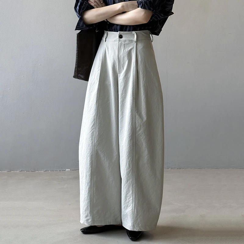 

Womens Elastic Waist Ankle Pants Baggy Curved Tapered Leg Barrel Travel Pants with Pockets Zip-up Wide Leg Trousers Office Pants