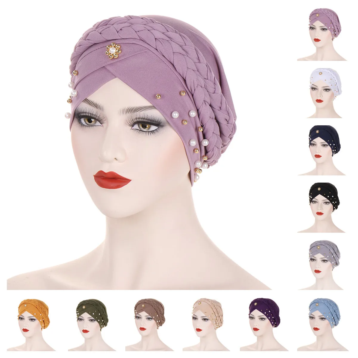 Fascia per capelli con perline multicolori Sciarpa Hijab Undercap Abaya Hijab per donna Abaya musulmano Turbante Turbante Avvolgente per la testa