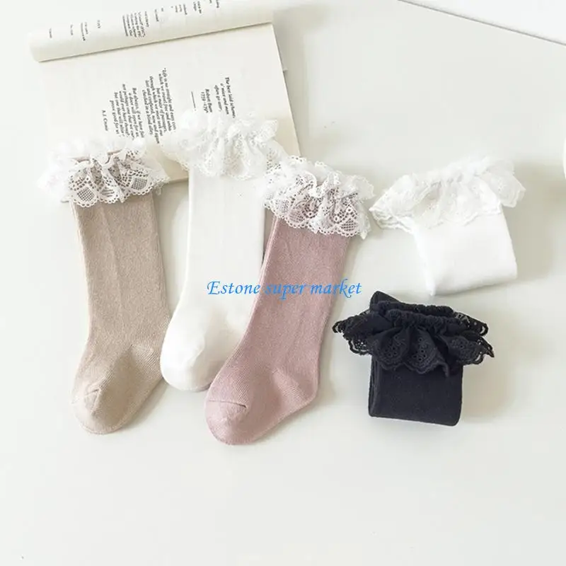 

090B Ruffle Socks Lace Frilly Princess-Dress Socks for Toddler Infant Kids Knee High Sock Lace Ruffle Frilly Ankle Stocking