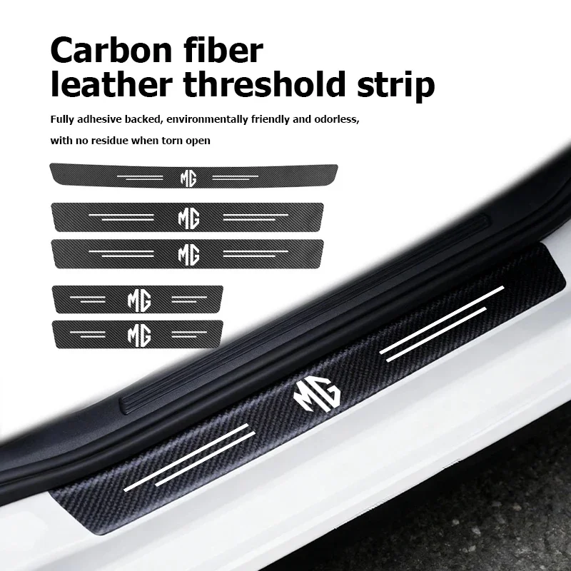 4Pcs MG Carbon Fiber Car Door Sill Protector Threshold Stickers Fit MG ZS EV HS EHS PHEV MG3 MG4 MG5 MG6 MG7 GT ZR RX5 RX8 ONE C