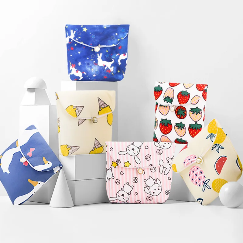 Cute Large Capacity Sanitary Napkin Storage Bags Cartoon Rabbit Bear Girls Physiological Period Tampon Organiser Bag Mini Bag