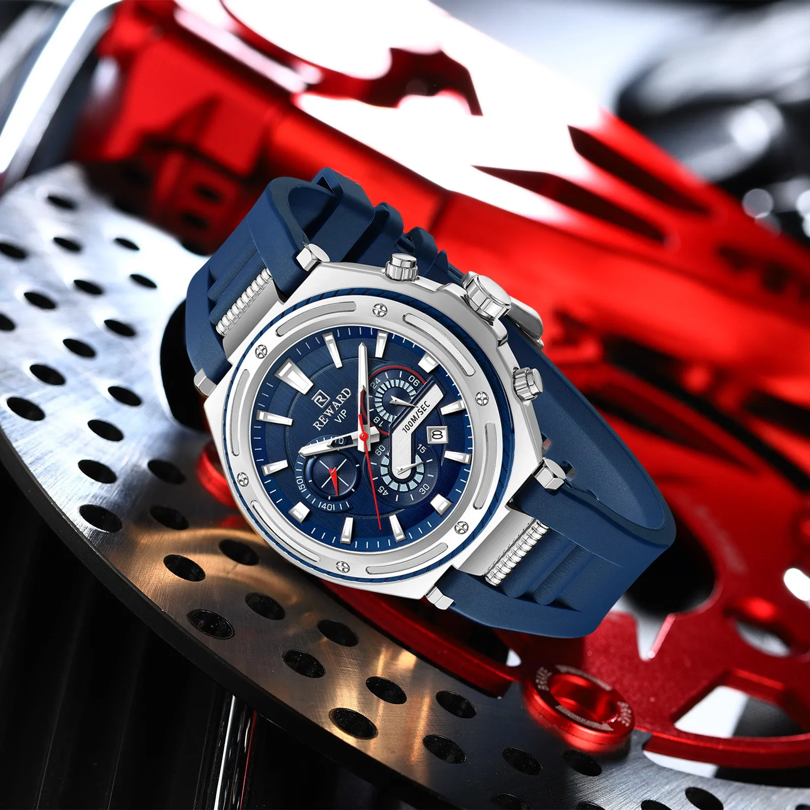 Multifunctional Sports Quartz Men's Watch Silicone Strap Three Eyes Six Hands Chronograph Men's Watch Waterproof