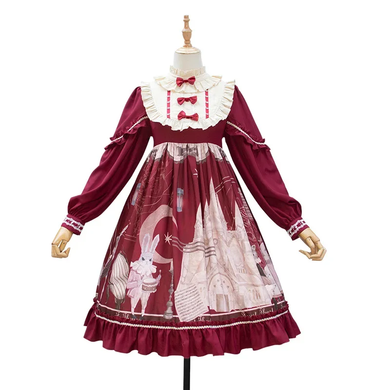 Leśne kino ~ weet Sukienka Lolita Sukienka na imprezę z długim rękawem i odpinanym szpiczastym kołnierzem