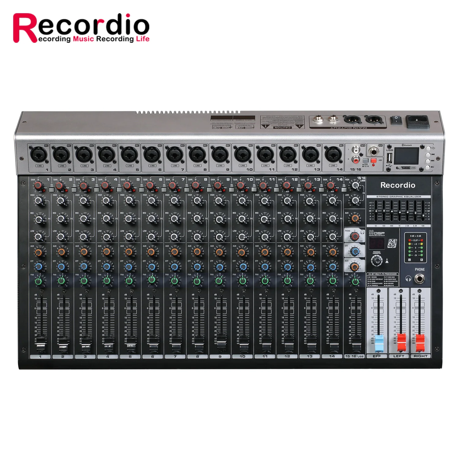 Consola mezcladora multifunción de 16 canales GAX-GBR16 con ecualizador de 7 bandas y 99 efectos DSP adecuada para puesta en escena