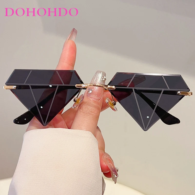 

Popular Y2K Rimless Diamond Metal Sunglasses Women Luxury Design Irregular Men Sunglass Outdoor Travel Party Shades Lentes UV400