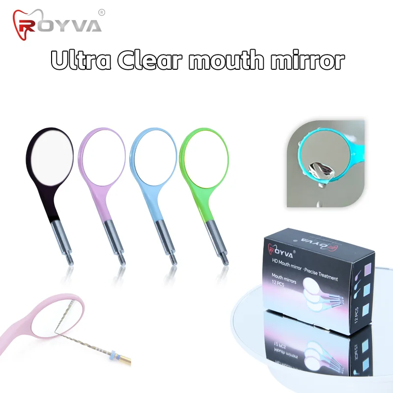 ROYVA 12PCS/Box Dental Ultra Clear HD Mouth Mirror Anti-fog Hydrophobic HD Autoclavable Oral Dental Products