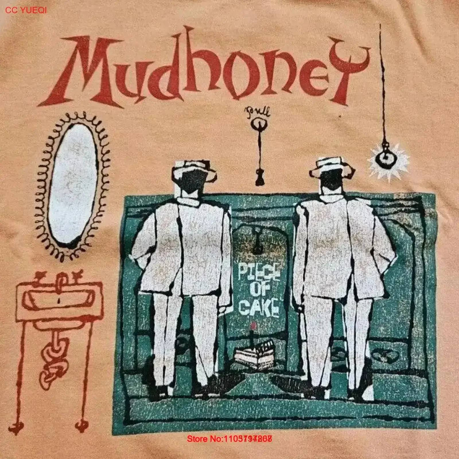 Vintage 90s Mudhoney Piece of Cake Band T Shirt XL Rare Orange Salmon Color Washed Stretched fashion Soft vintage Washed Casual