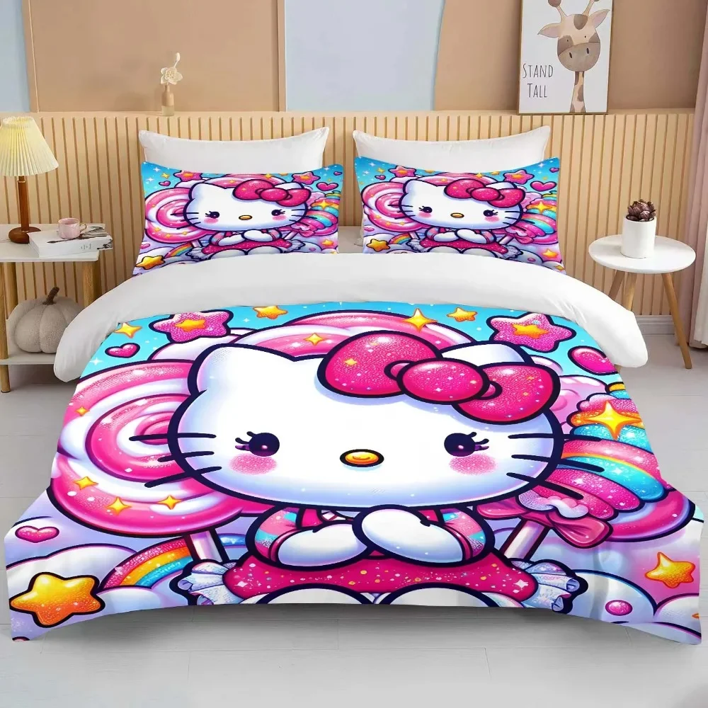 10 Sizes Hello Kitty Bedding Set Sanrio King Sizes Bed Set Us Twins Pillowcase Adult Quilt Baby Bed Cover Bedroom Bed Set Duvet