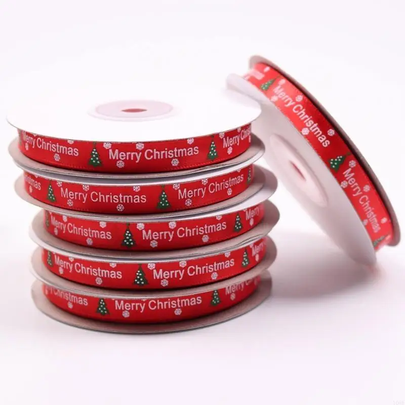 

10 Rolls 25 Yards Christmas Tree Snowflake Printing Red Ribbon DIY Xmas Decor Y08E