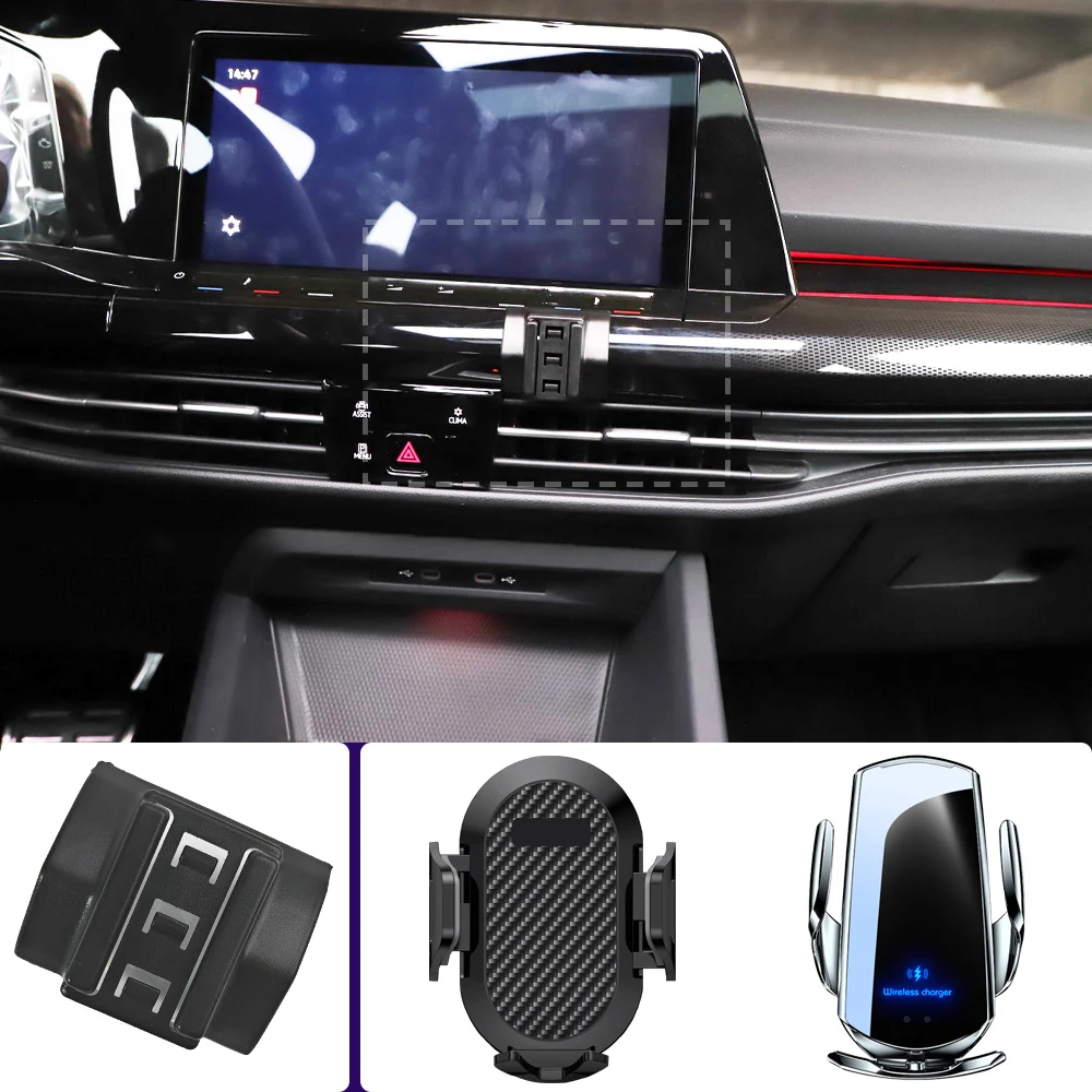 Soporte de teléfono para coche para Volkswagen VW Golf 8 MK8 2021-2024, soportes para teléfono móvil, carga inalámbrica para coche, accesorios de Base fija especiales