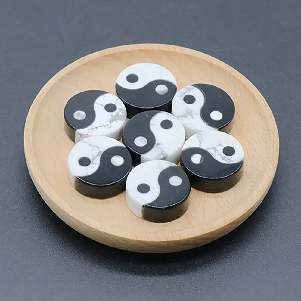 Natural Black Obsidian White Howlite Yinyang Taichi Gemstone Eight Diagrams Ornament Healing Crystals Pendant Home Decoration