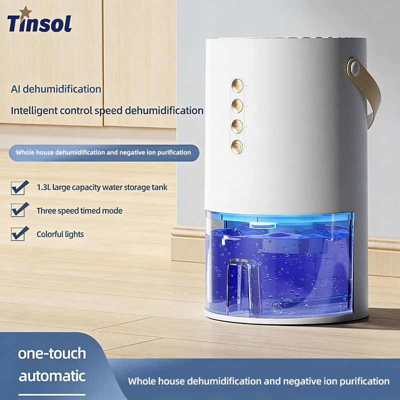 TINSOL 1300ml Smart Negative Ion Dehumidifier, Eliminates Humidity, Mold, and Moisture, Energy-Saving Timer, Air Dryer