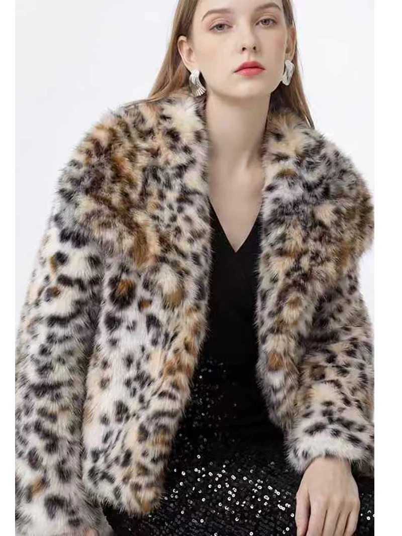 ZADORIN Trendy Wide Collar Leopard Print Faux Fur Coat Woman Winter Thick Fluffy Fur Jacket Top Y2K Clothes For Woman Outerwear
