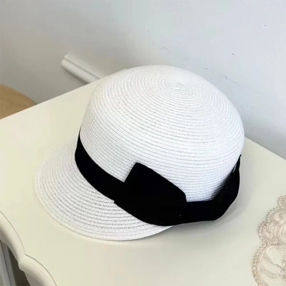 

Trendy Elegant Woven Straw Cap Summer French Bow Straw Cap Sun Protection Dome Equestrian Hat Beach