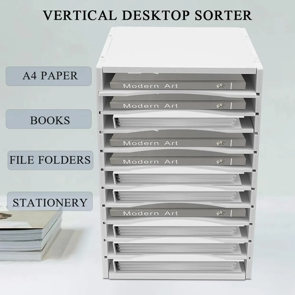 

11 Slots Vertical Desktop Sorter Mail File Vertical Organizer Adjustable Paper Document Storage Rack for Office School Home