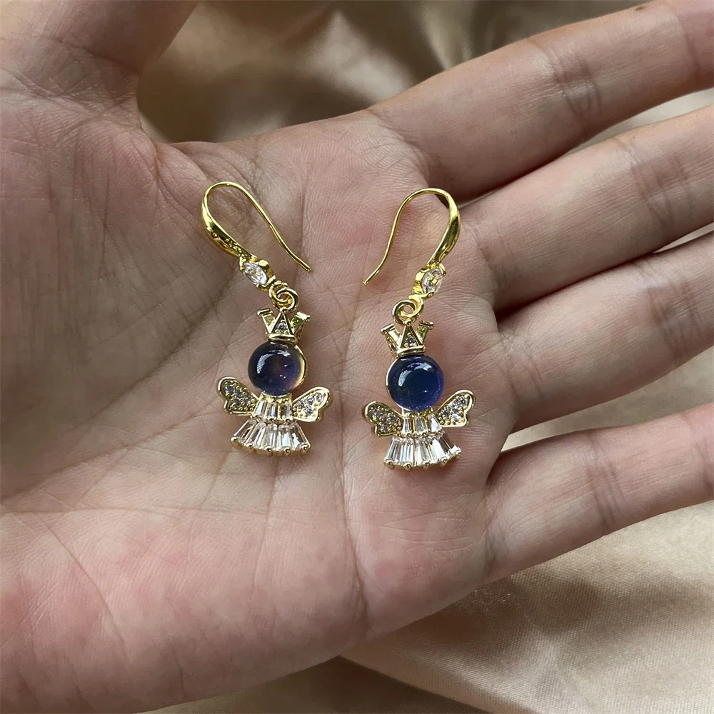 New Creative Warm Color Changing Mood Zircon Angel Earrings Temperature Sensing Crystal Dangle Earrings For Women Party Jewelry