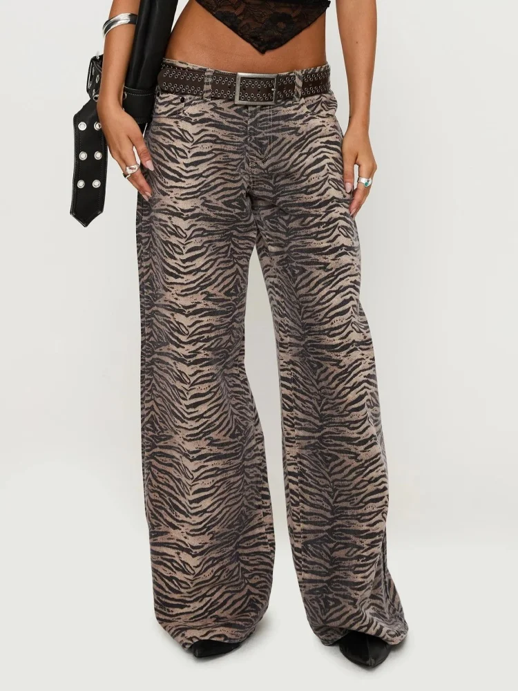 

2026 American Retro Y2K Fashion Leopard Baggy Jeans Pants For Women Clothing Wide Leg New Rock Lady Long Trousers Pantalon Femme