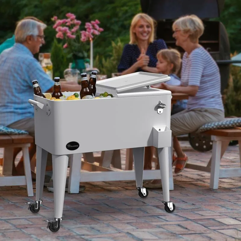 YITAHOME-carrito enfriador con drenaje y abrebotellas, enfriador portátil de Patio con ruedas, carrito de bebidas al aire libre, cofre de hielo