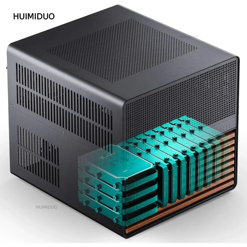N5 NAS PC Case E-ATX Supports 12HDD 4SSD GPU Holder Max 4 GPUs 330mm Motherboard ATX PSU 3 Fans 8 PCI Slots Solid Wood Home