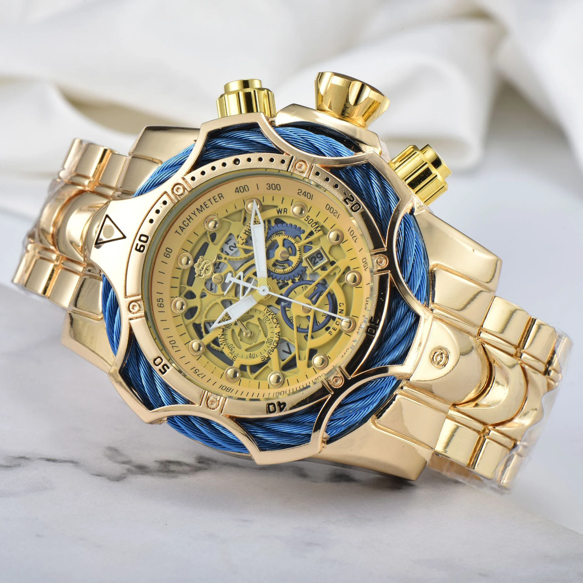 UTHAI CQ318 ساعة رجالية عصرية جديدة ذات قرص كبير وتقويم كوارتز ساعة فاخرة هدية على مدار الساعة