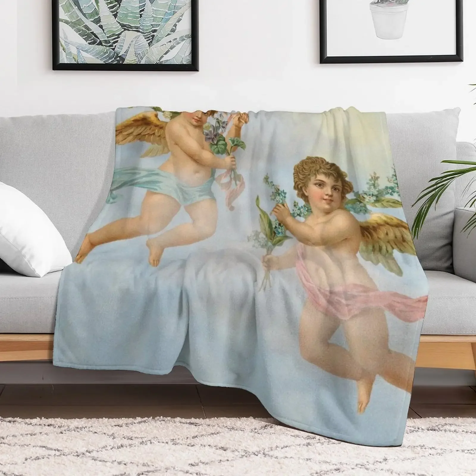 Cupid Angels in Heaven (Aesthetic Renaissance Art) Throw Blanket Luxury Camping Blankets