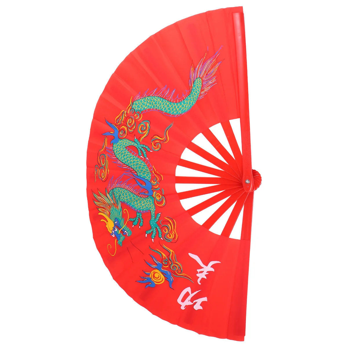

DONFAMDS Colored Dragon Fan Red Plastic Kungfu Martial Arts Stage Prop 64x34cm Decorative Performance Accessory