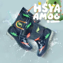 Stivali da pioggia in PVC glitterato dinosauro all'aperto per bambini con manici-scarpe da acqua antiscivolo impermeabili-resistenti all'usura, Eas