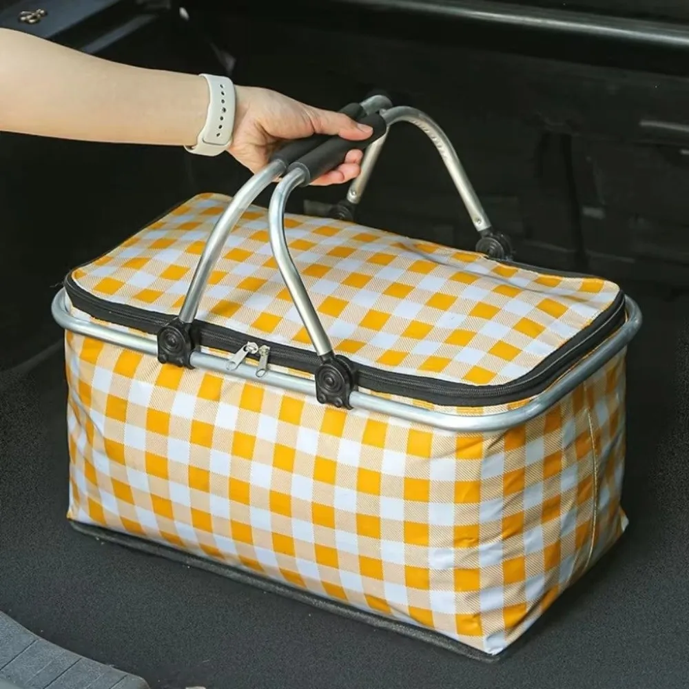 Large Capacity Insulated Picnic Basket Leak Proof Strong Metal Handle Thermal Lunch Bag Oxford Cloth Material