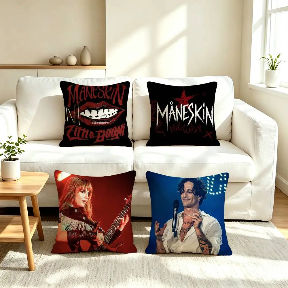 M-Maneskin R-Rock Band  Square Double-Sided printed Pillow Case Bedroom Bedside Pillow Sofa Cushion Cover