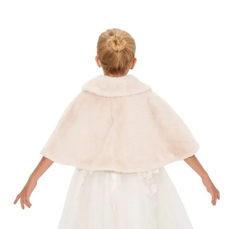 Girls Plush Shawl Elegant Princess Dress Matching Coat Flower Girls Cloak Children Solid Color Lapel Cape Accessories