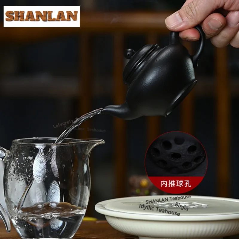 150ml Exquisite Yixing Purple Clay Teapots Handmade Laughing Sakura Pot Raw Ore Black Zhu Mud Kettle Zisha Tea Set Ornaments