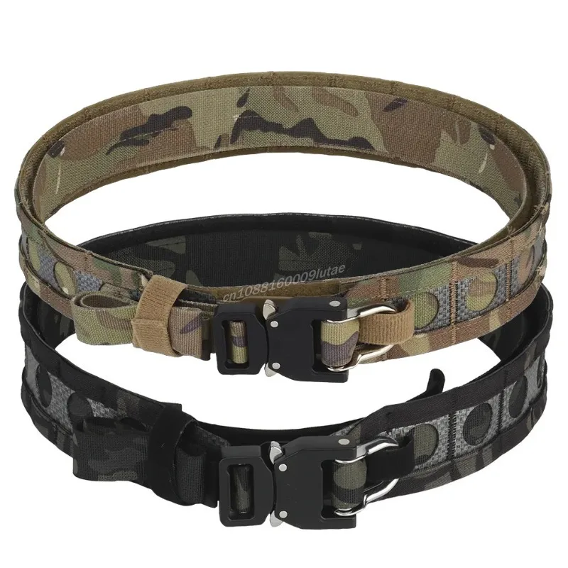 Ferro Bison Belt Tactcal Battle 2 Layers Waistbelt Quick Detach Metal D-Ring Buckle MOLLE Hunting Combat Waistband Airsoft Gear