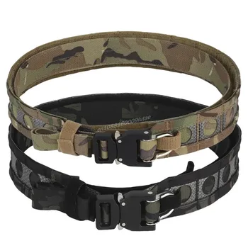 Cinturón de Ferro Bison, cinturón de batalla táctil de 2 capas, hebilla de anillo en D de Metal de separación rápida, pretina de combate de caza MOLLE, equipo Airsoft