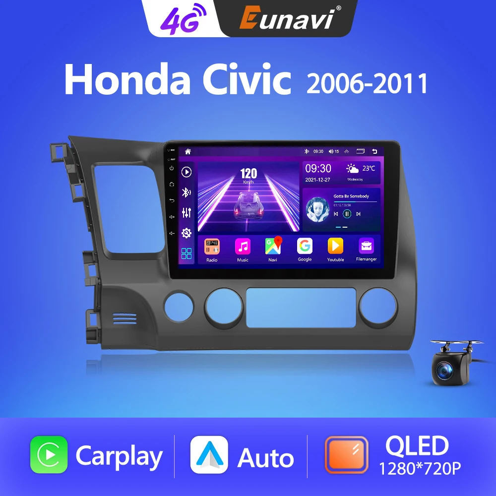 

Eunavi 4G + 64G 2 DIN Android 10 автомобильный Радио мультимедийный плеер для Honda Civic 2006-2011 планшетный ПК 2din Авторадио навигатор GPS QLED