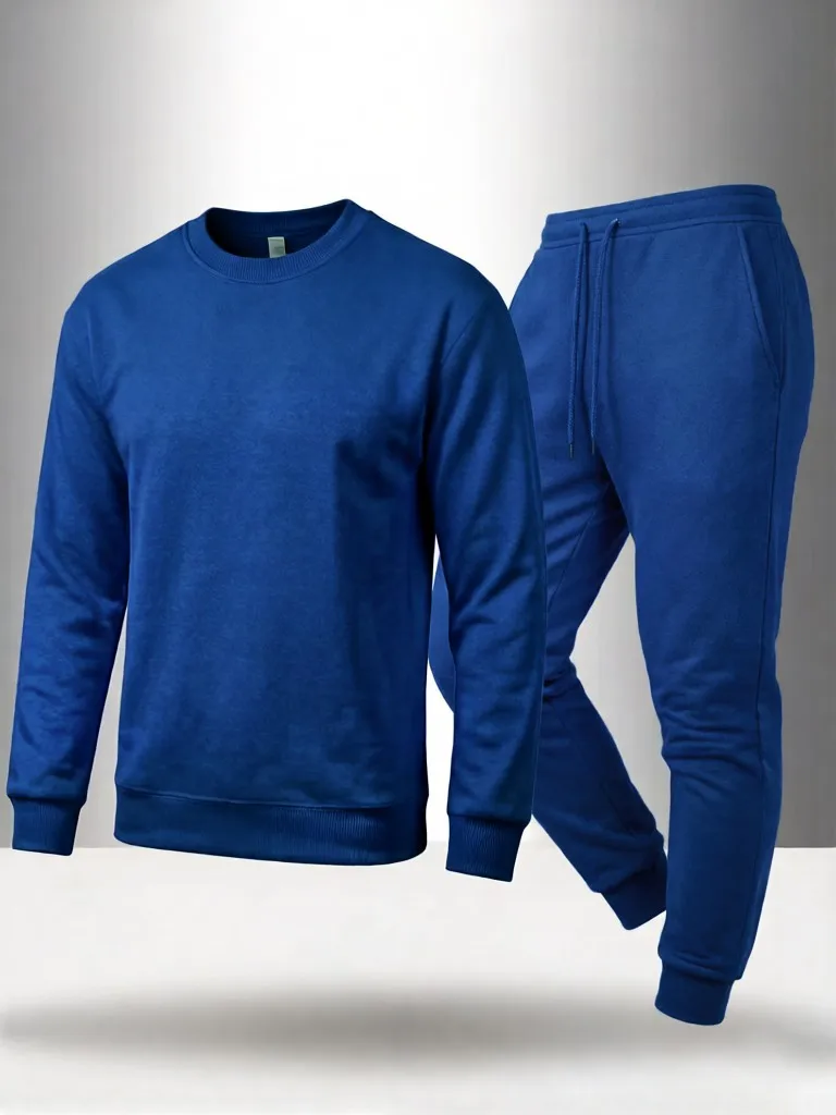 

Solid Classic Male Autumn Fleece Sweatshirt Set Comfortable Sport Two Pieces Sets Fashion Jogging Hoodless Loose Pocket Pants