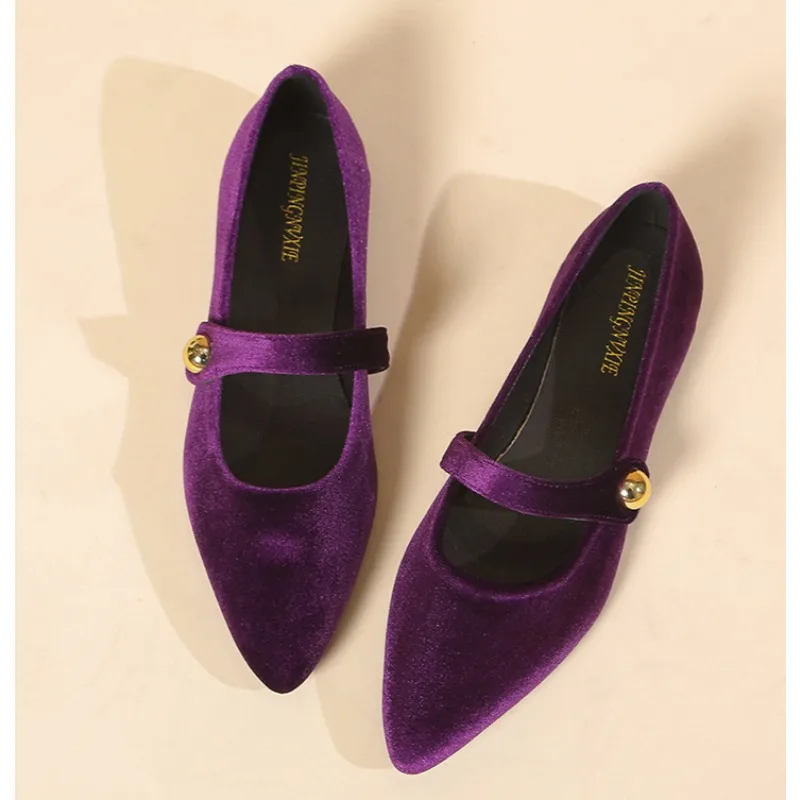 Women's Pointed Toe Flat Shoes With Velvet Matte Finish Single Shoes Women Comfort Loafers Leather Mary Jane Shoe