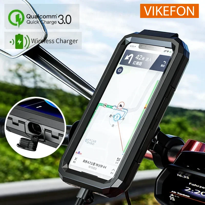 Motorcycle Wireless Charger Holder QC 3.0 Fast Charging Motorbike Phone Waterproof Cellphone Bicycle Stand For iPhone 15 Samsung