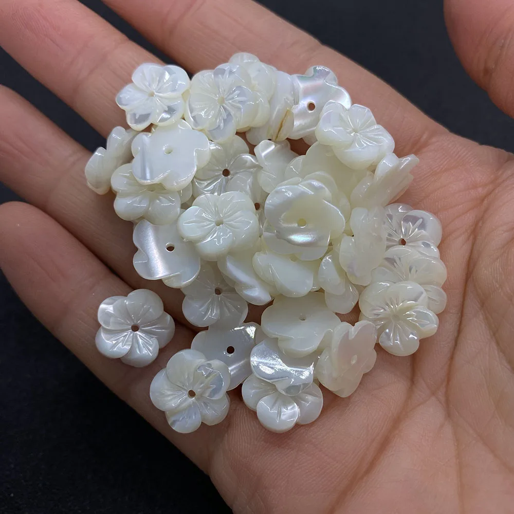 White Pteria Shell Flower-shaped Beads Natural Seawater Shell Patterns Central-holed Loose DIY Accessories Necklaces Earrings