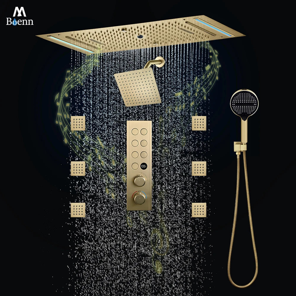 M Boenn 7 Fucntions Shower Set System Embedded Ceiling 638*338mm Shower Head With 10 Inch Shower panel Bathroom Thermostat Mixer