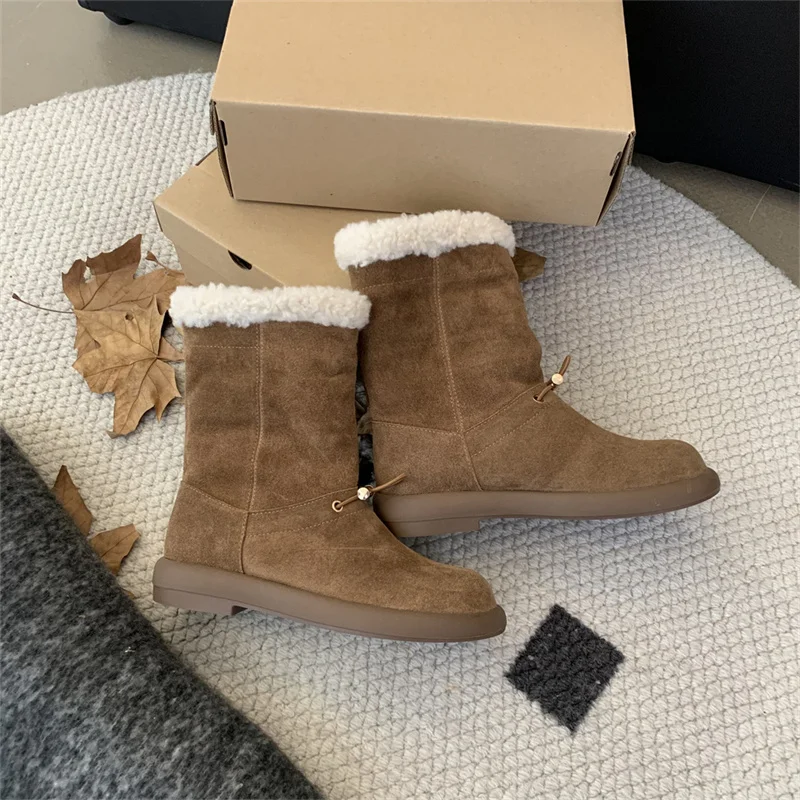 Bottes de fourrure décontractées pour femmes, chaussures de neige plates, confortables, extérieur, haute qualité, vêtements de mode, degré, chaud, hiver