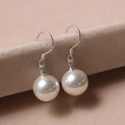 Simple White Round Imitation Pearl Drop Earrings for Women Korean Fashion Silver Color Hook Earrings Daily Wear Elegant Jewelry