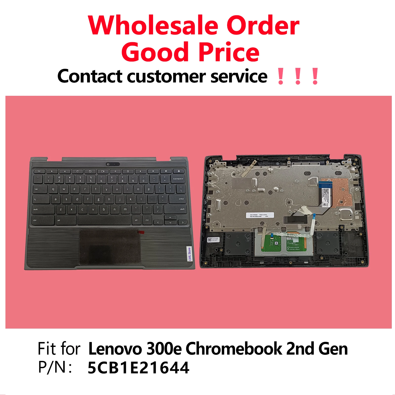 

Laptop Palmrest Upper Case with US English Keyboard Touchpad Assembly 300e Chromebook 2nd Gen Intel 81MB 5CB0Y57944 (WFC Hole)