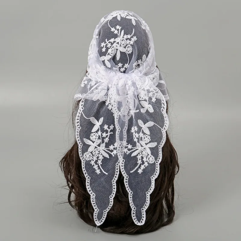 

Elegant Lace Scarf Hollow Out Embroidery Foulard Bandana Wraps Triangular Scarf Thin Vintage HandkerChiefs for Hair Woman