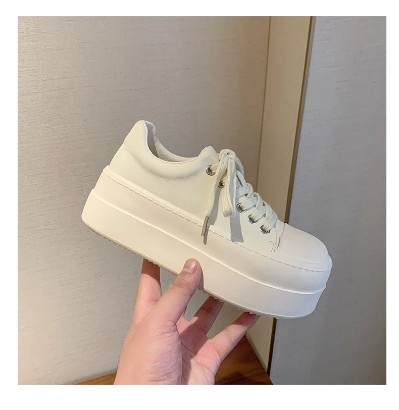 Neue schwarze klobige Plateauschuhe für Damen, Schnür-Sneaker aus Kunstleder, höhenvergrößernde Turnschuhe für Teenager-Mädchen, Damenschuhe für alle Jahreszeiten – Detail 31