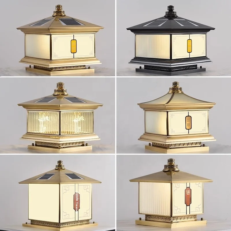 All Copper Outdoor LED Solar Waterproof Pillar Lamp for Courtyard Villa Non-Punch Gate Electric Fence Best Solar Garden Lights