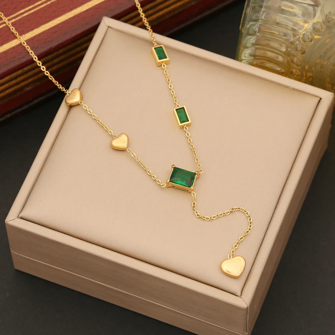 Pedina Fashion Stainless Steel Emerald Square Necklace For Women New Trend Simple Neck Chain Jewelry Gift N1137