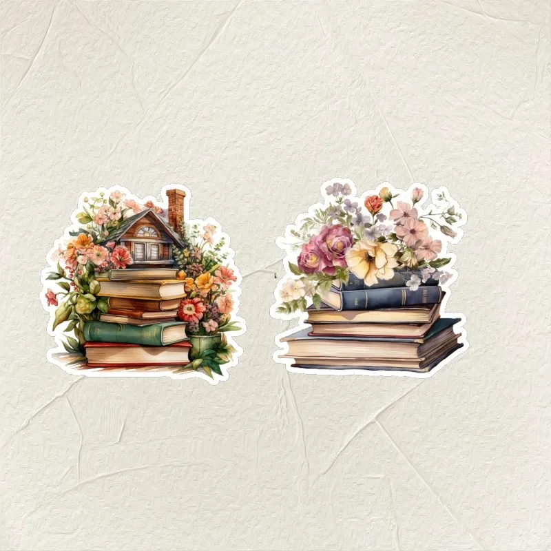Watercolor Nostalgic Retro Plant and Flower Books Stickers DIY Scrapbooking Diary  Project Decoration  Vintage  Journal