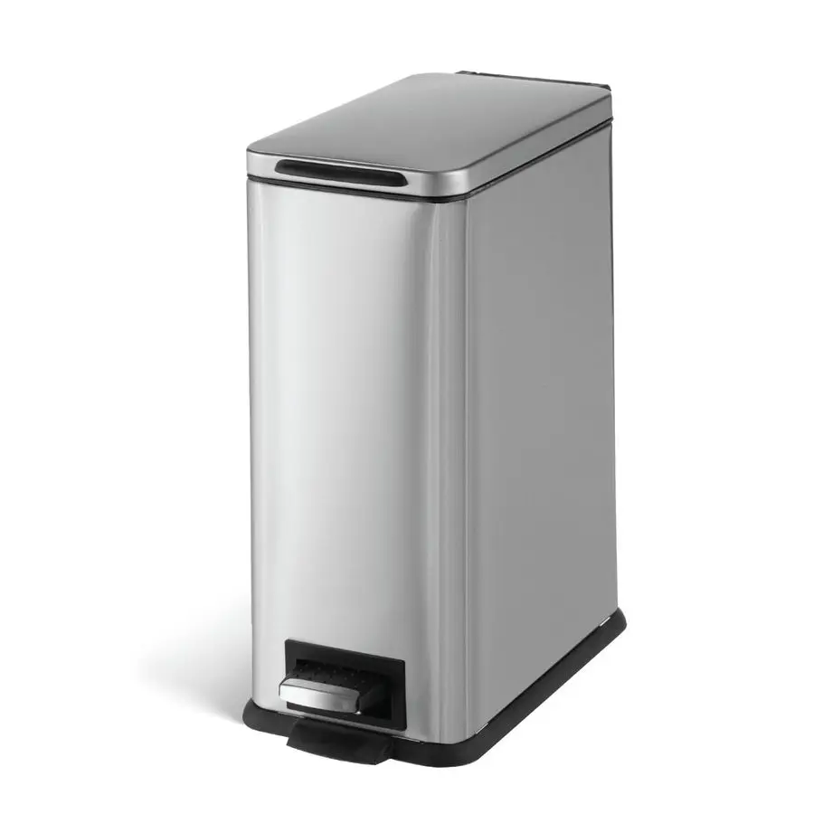 

3 Gallon Small Trash Can with a Lid and Step Pedal, Stainless Steel with Slim Design for Home and Office, Silver, 10 Liters