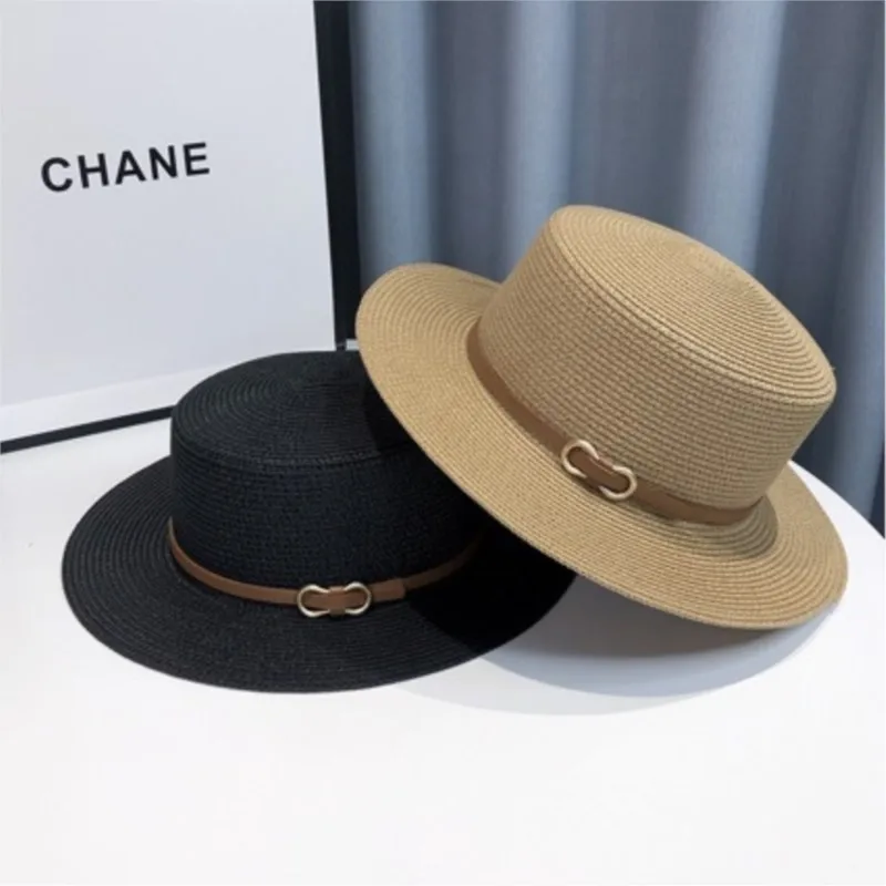 A flat-topped hat for women sun-protective woven top with flat brim outings vacations beaches and