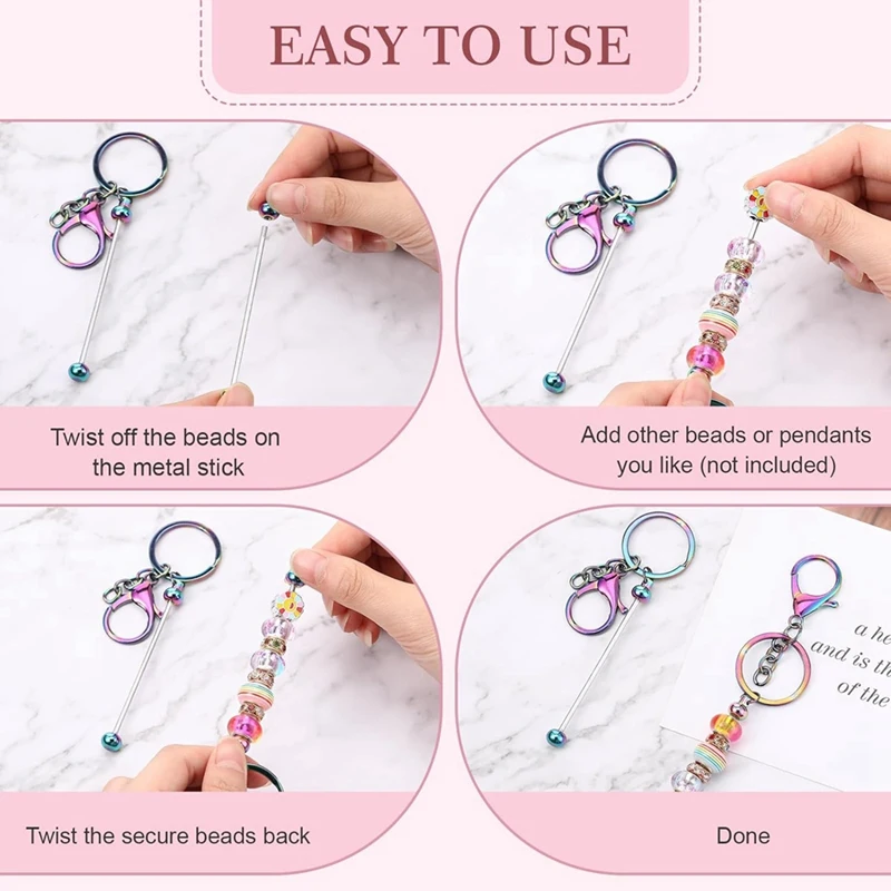 18 Pcs Beadable Pen Beaded Keychain Bars Set For Pendant DIY Christmas Gift Crafts Office School Supplies(Colorful)